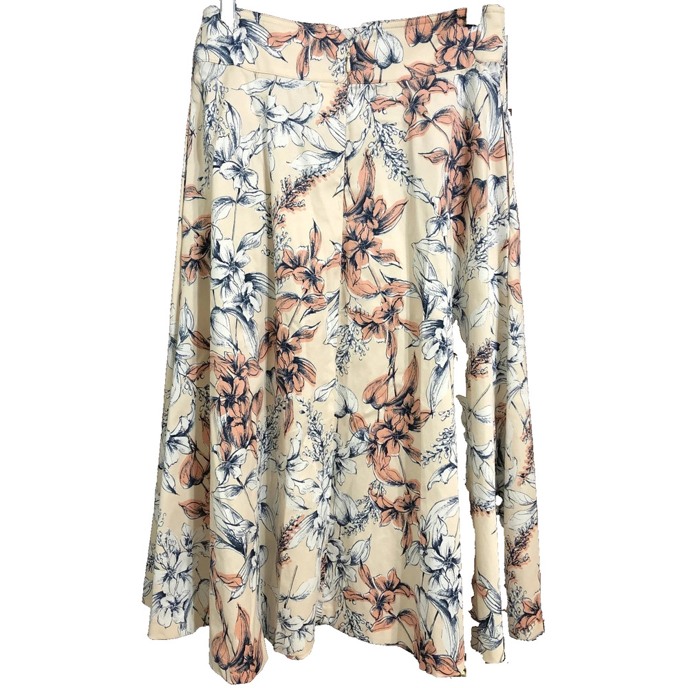 Alex Marie Apricot Pink Sunset Skies Floral Midi Skirt Pleated Cotton 6 NWOT - Picture 4 of 8